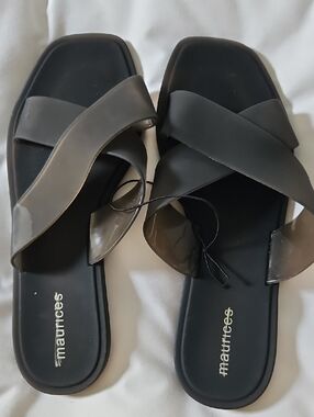 Maurices Black Crisscross Patent Slide Sandals